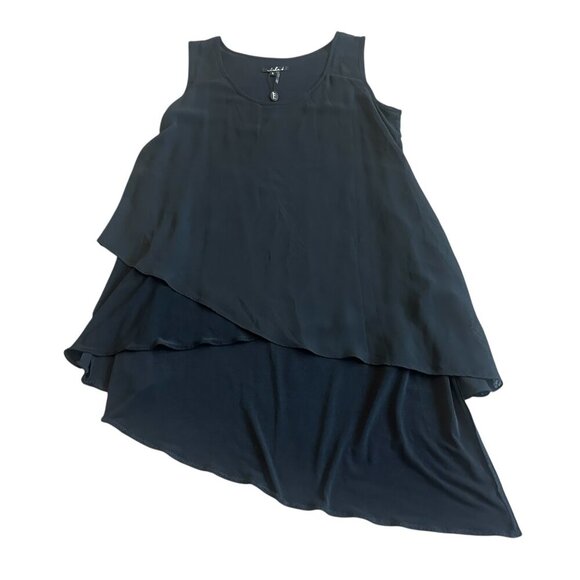 Alisa D. Black Flowy Tank Top Blouse Shirt Crew Neck Tiered Flowy Size Small NWT - Picture 1 of 9